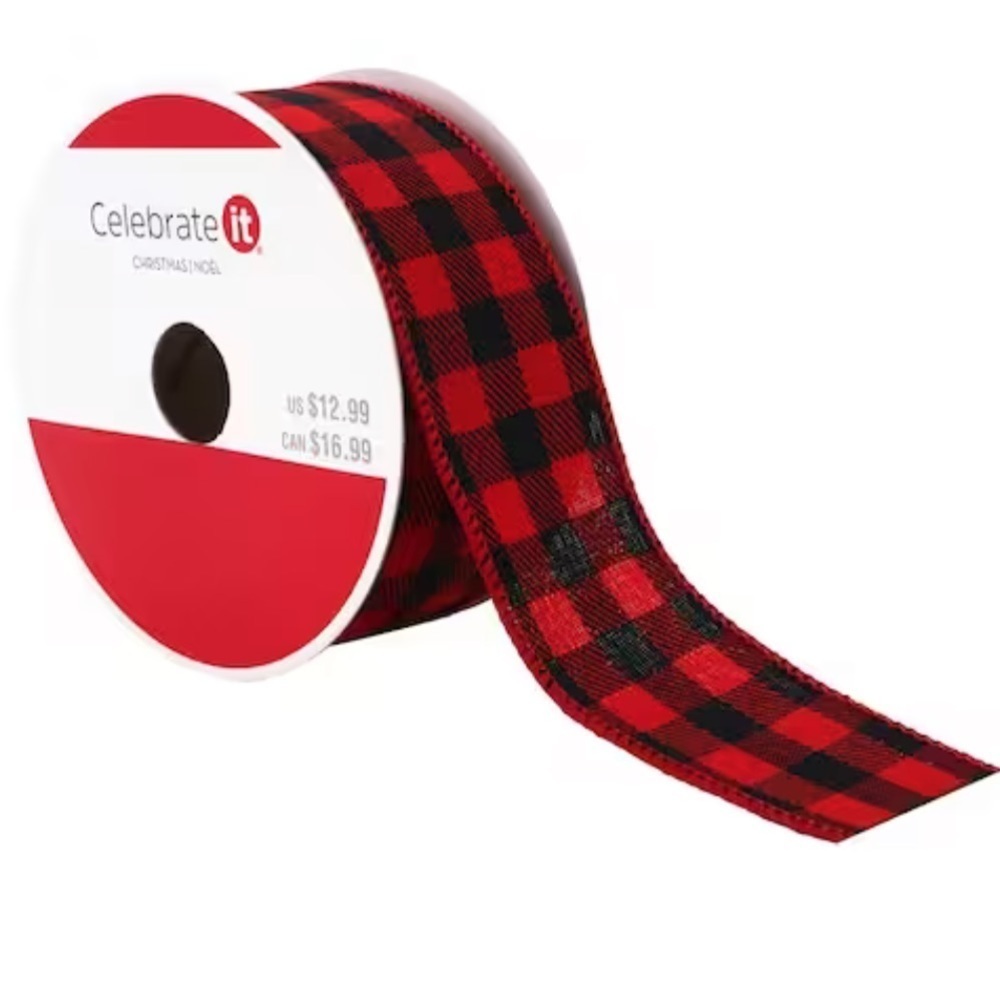 1.5" × 30ft. Wired Buffalo Check Ribbon by Celebrate It Christmas - Picture 2 of 7